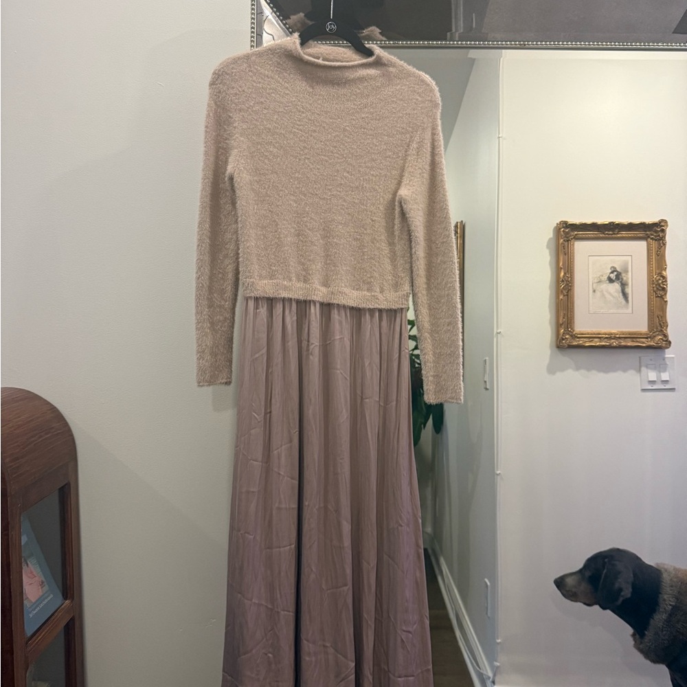 Anthropologie Beige and Mauve Long Sleeve Dress